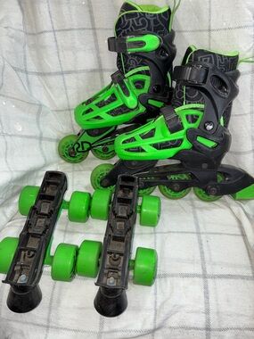 Kids Adjustable Inline Skates with Removable Green Quad Wheels
